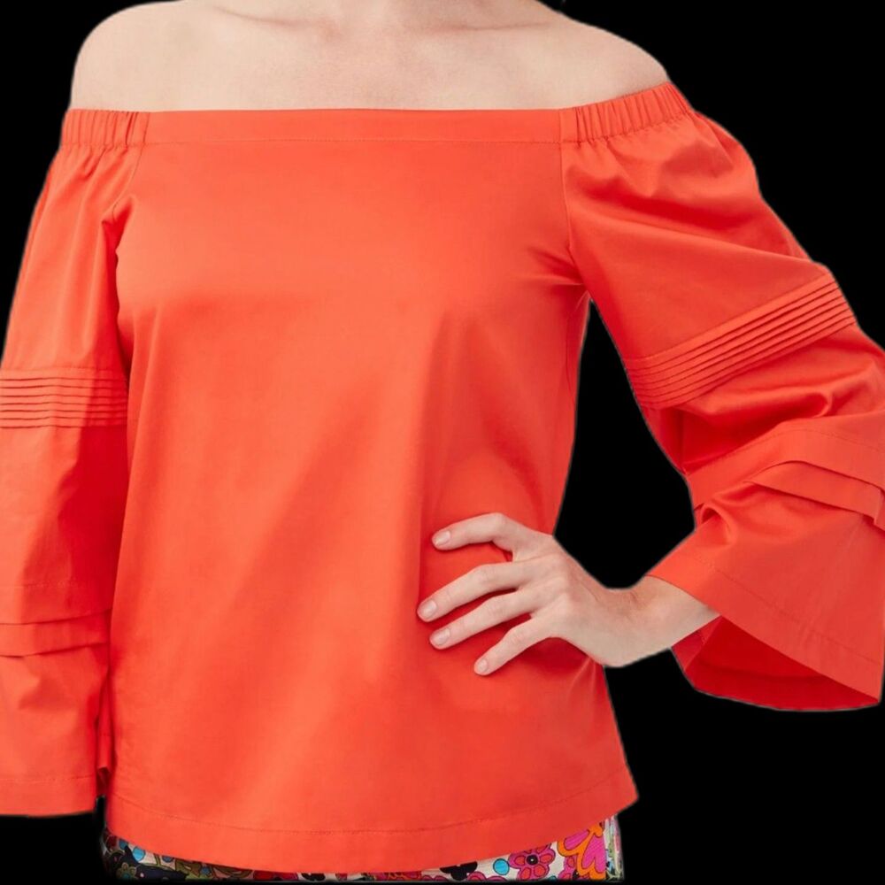 Trina Turk Wavy Top Size XXL NWT Ferry Red RN 93415 100% Organic Cotton Spring